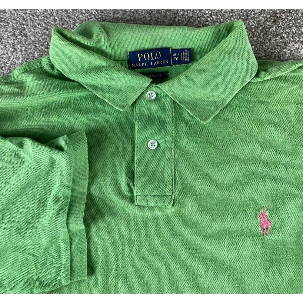 Polo Ralph Lauren Solid Green Polo Shirt Mens XL Pink Pony Preppy Cotton Work